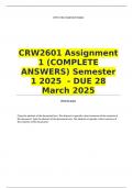 CRW2601 Assignment 1 (COMPLETE ANSWERS) Semester 1 2025 - DUE 28 March 2025